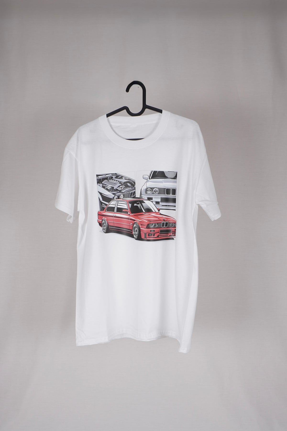 BMW E30 klassisk bil-t-shirt – retro bilgrafik-tröja storlek M