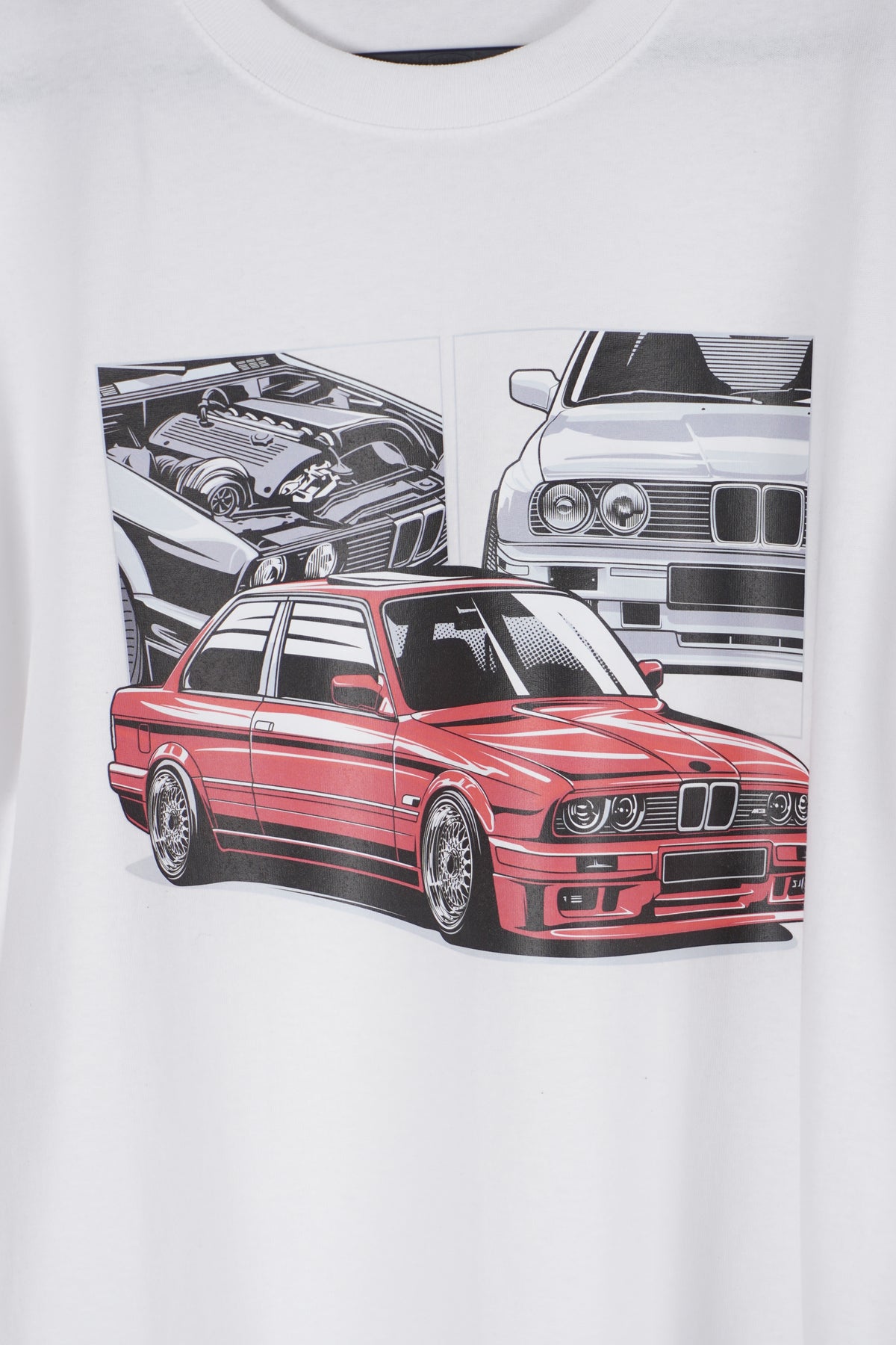 BMW E30 klassisk bil-t-shirt – retro bilgrafik-tröja storlek M
