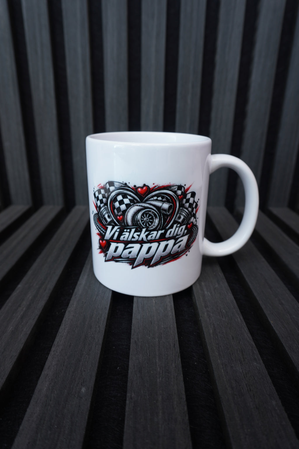 Presentlåda för bilintresserad pappa – T-shirt, mugg & glasunderlägg