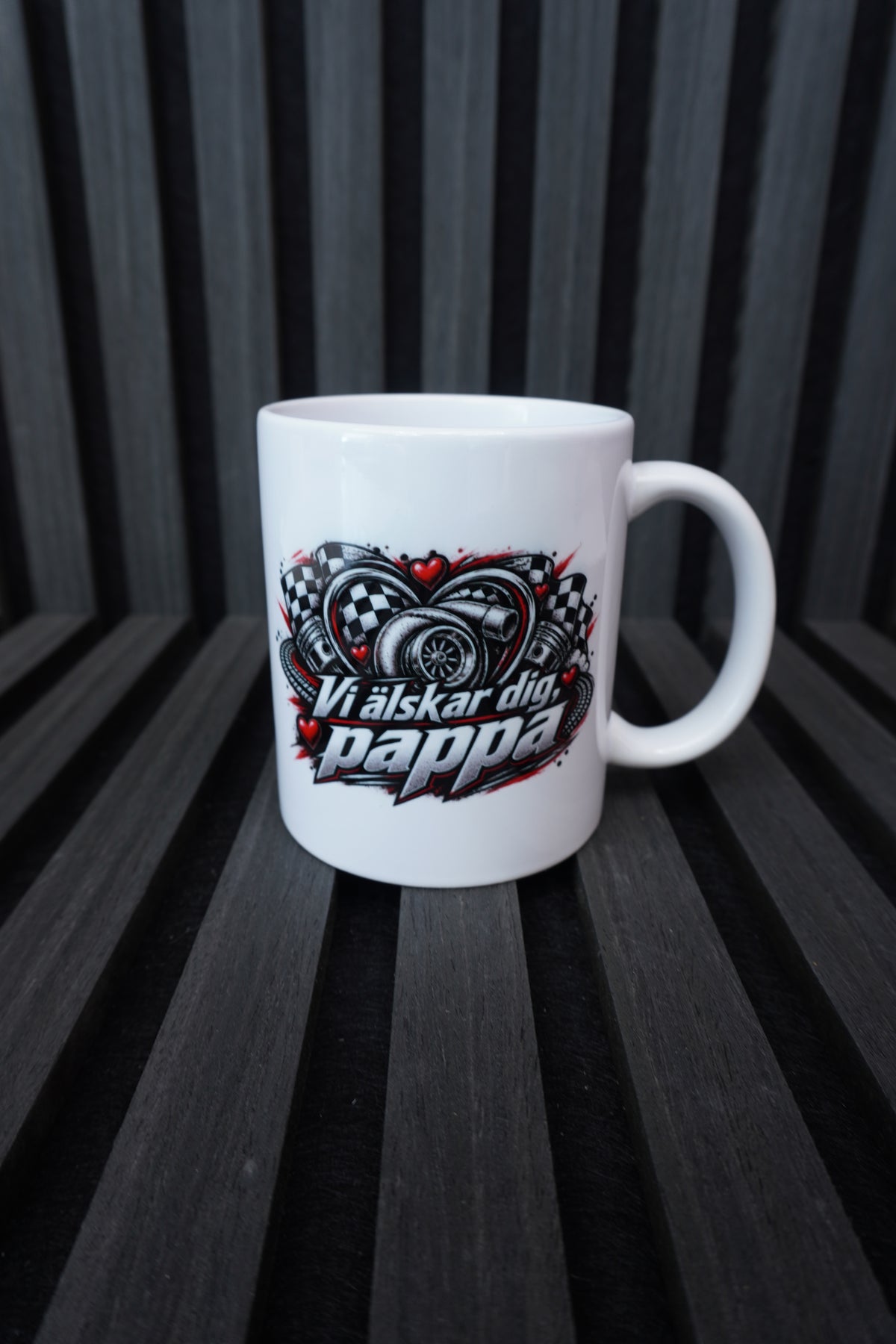 Presentlåda för bilintresserad pappa – T-shirt, mugg & glasunderlägg