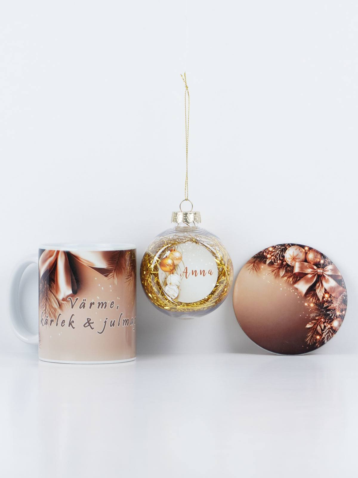 Personalised Christmas Gift Set – Mug, Name Bauble & Coaster