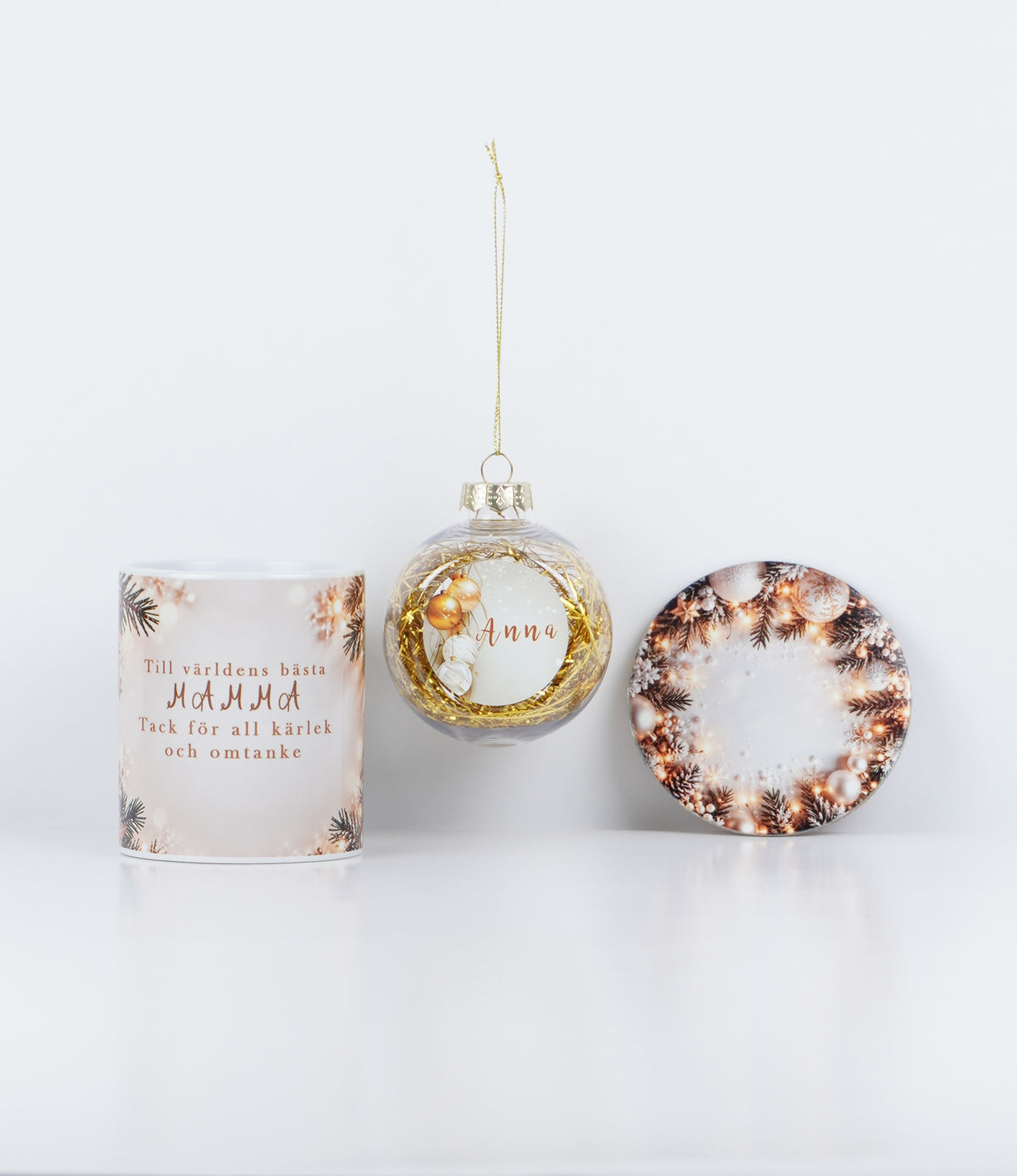 Christmas Gift for Mom – Personalized Ornament, Mug & Coaster Gift Set