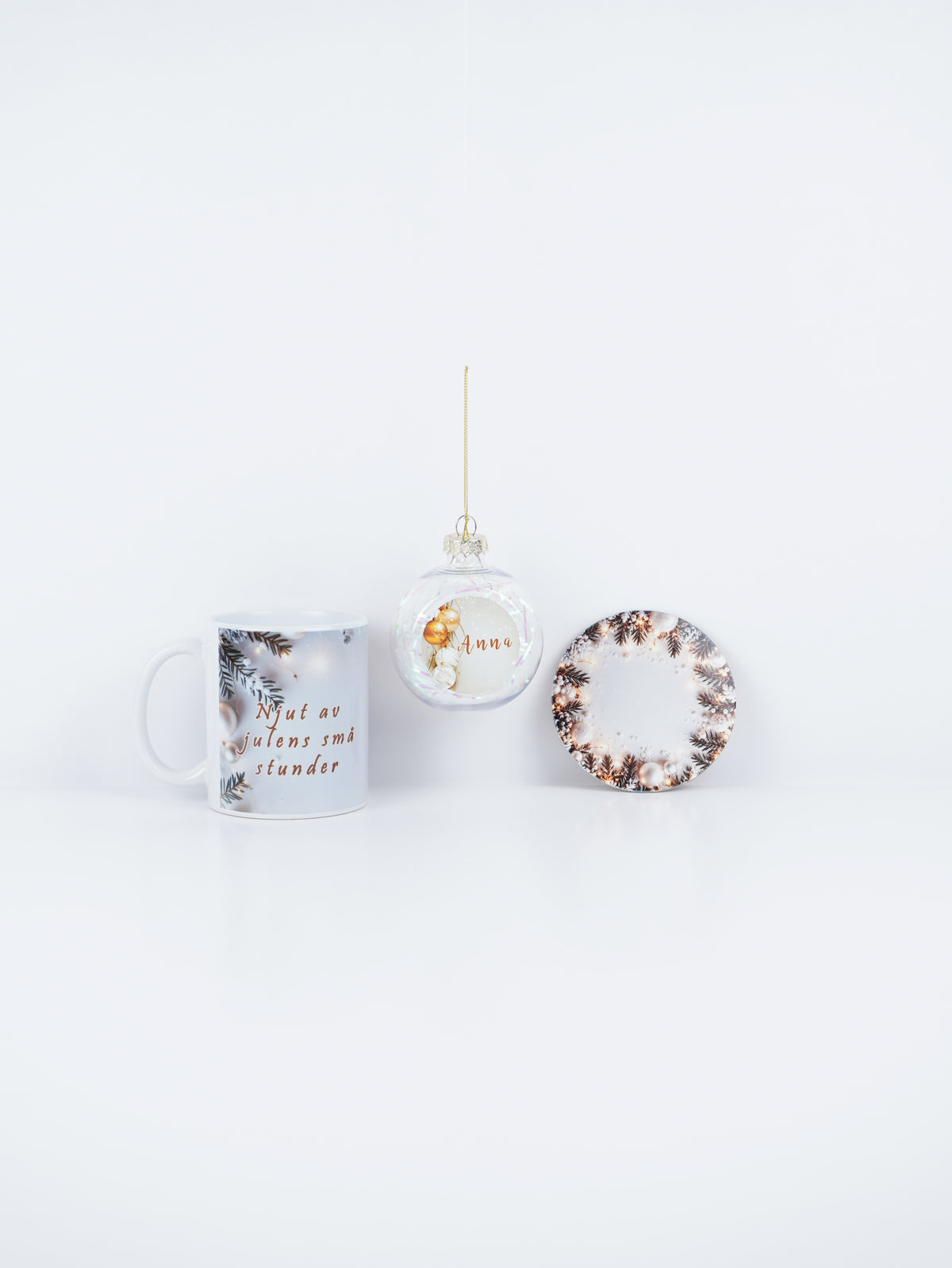 Personalized Christmas Gift Set – Festive Mug, Custom Name Bauble & Coaster