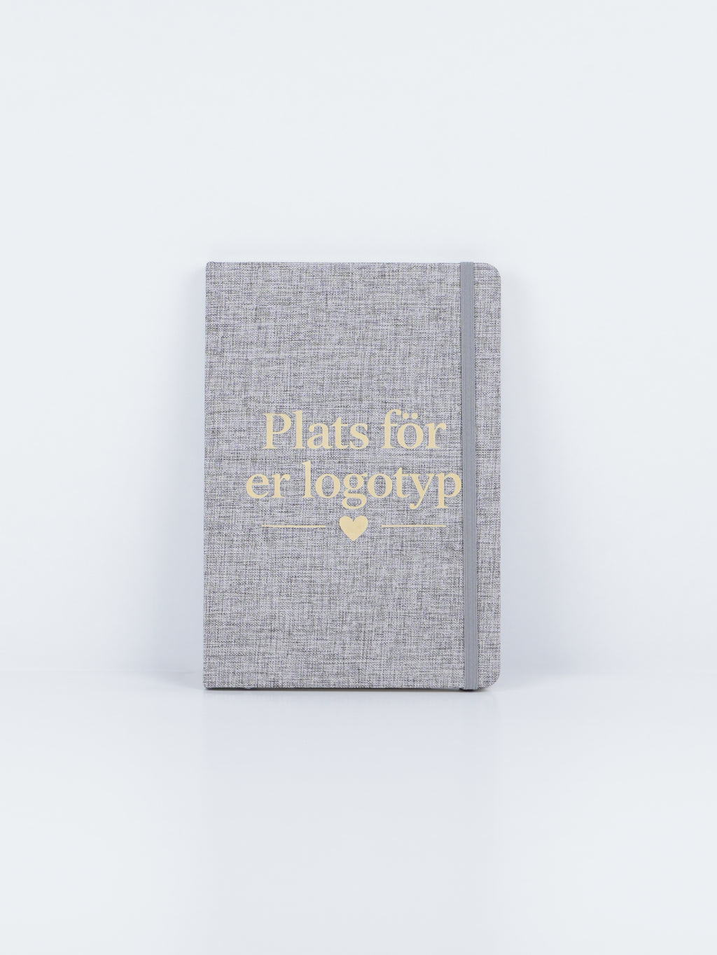Personlig anteckningsbok med eget logotyp, text eller foto – grått tygomslag