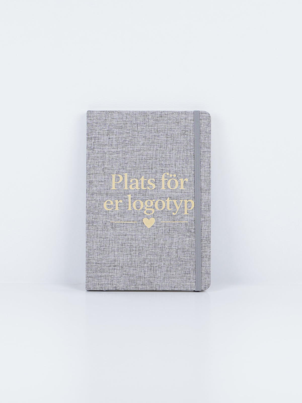 Personlig anteckningsbok med eget logotyp, text eller foto – grått tygomslag