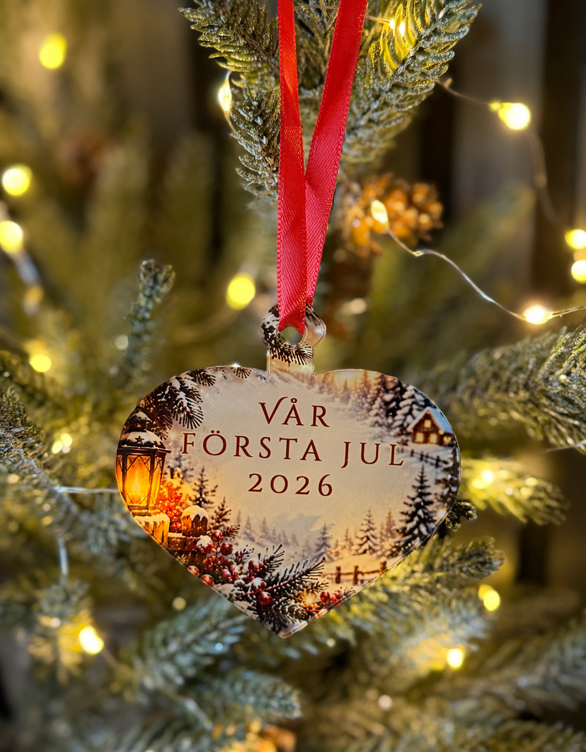 Personlig hjärtformad julgransdekoration med namn eller foto